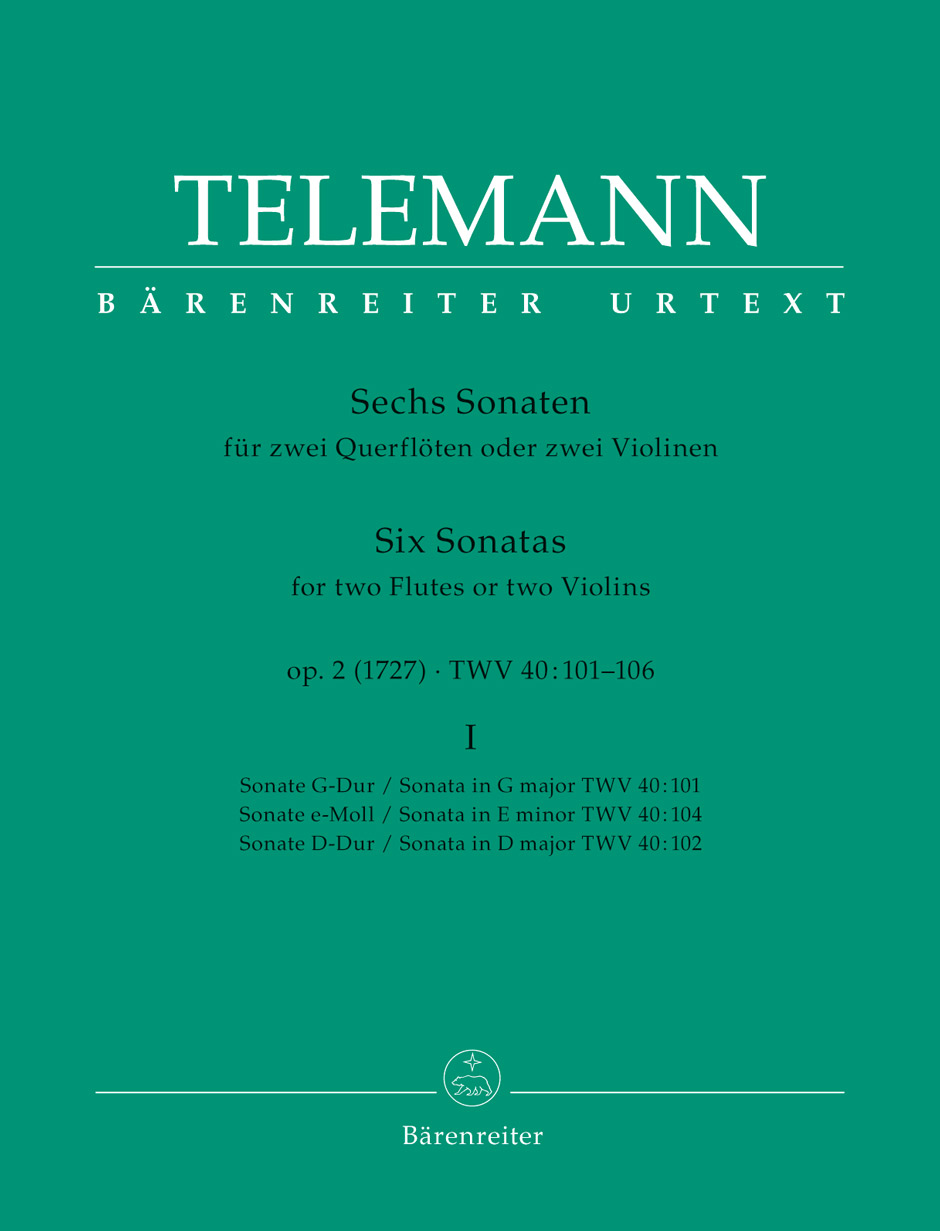 Šest sonát pro dvě flétny nebo dvoje housle op. 2 TWV 40:101-103, sešit 1
